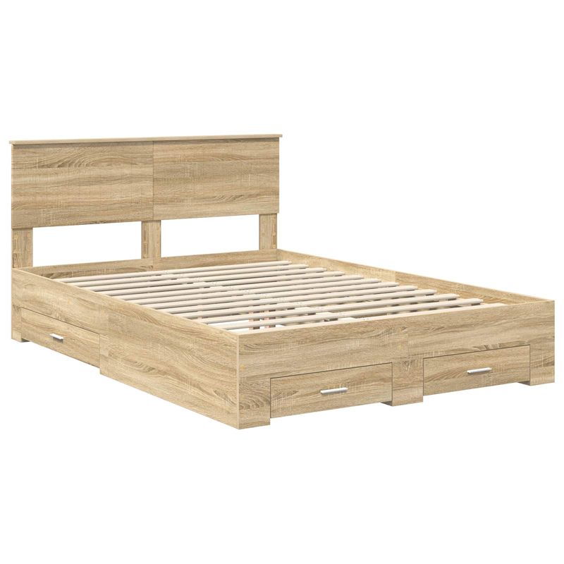 Casa si Gradina - Mobilier - Paturi si accesorii - Paturi - Cadru de pat cu sertar Stejar Sonoma 140 x 190 cm Lemn compozit - Infinity.ro