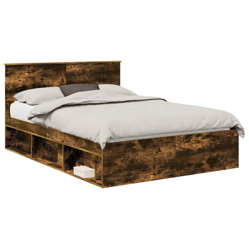 Casa si Gradina - Mobilier - Paturi si accesorii - Paturi - Cadru de pat Stejar fumuriu 135 x 190 cm Lemn de pin masiv - Infinity.ro