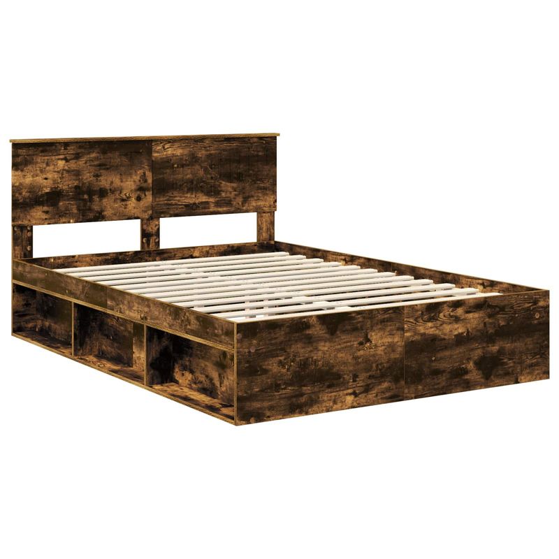 Casa si Gradina - Mobilier - Paturi si accesorii - Paturi - Cadru de pat Stejar fumuriu 135 x 190 cm Lemn de pin masiv - Infinity.ro