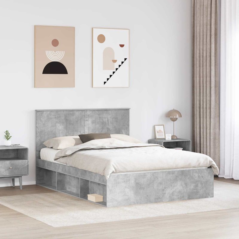 Casa si Gradina - Mobilier - Paturi si accesorii - Paturi - Cadru de pat cu headboard Beton 140 x 190 cm Lemn de pin masiv - Infinity.ro