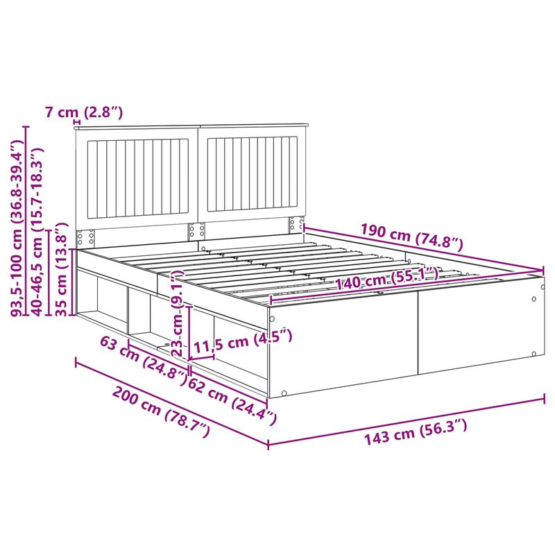 Casa si Gradina - Mobilier - Paturi si accesorii - Paturi - Cadru de pat cu headboard Beton 140 x 190 cm Lemn de pin masiv - Infinity.ro