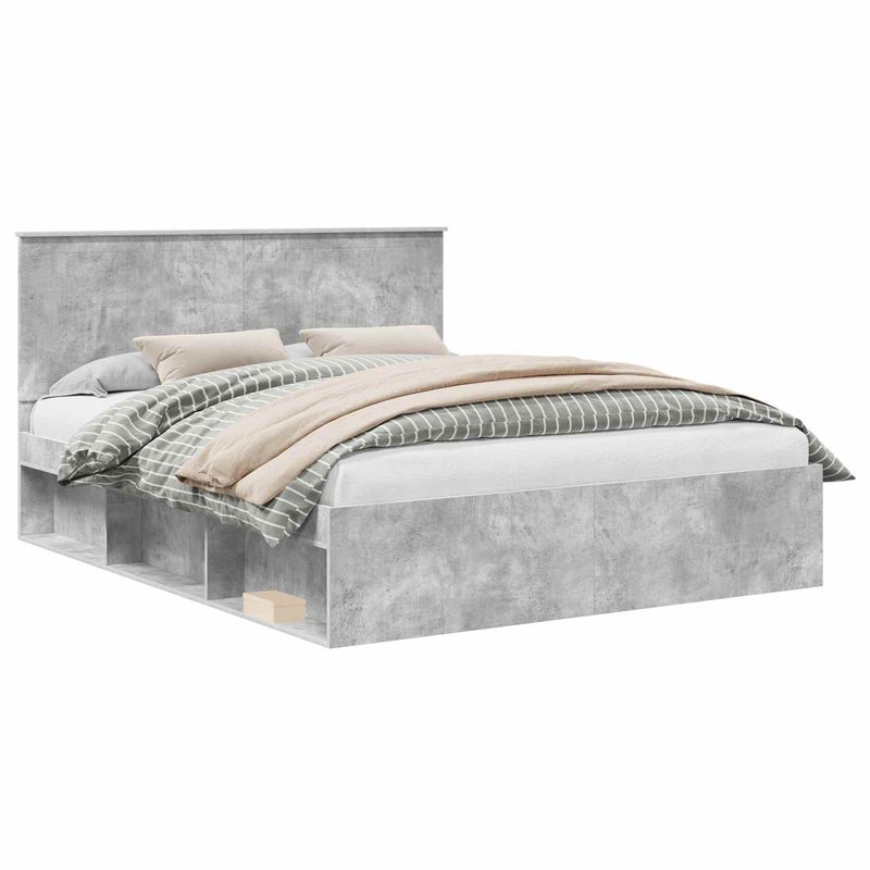 Casa si Gradina - Mobilier - Paturi si accesorii - Paturi - Cadru de pat cu headboard Beton 160 x 200 cm Lemn de pin masiv - Infinity.ro