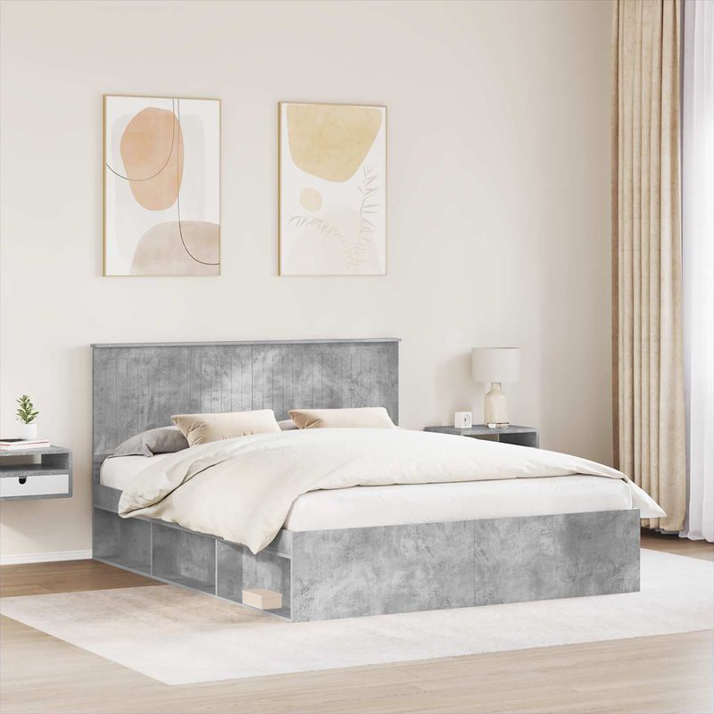 Casa si Gradina - Mobilier - Paturi si accesorii - Paturi - Cadru de pat cu headboard Beton 160 x 200 cm Lemn de pin masiv - Infinity.ro