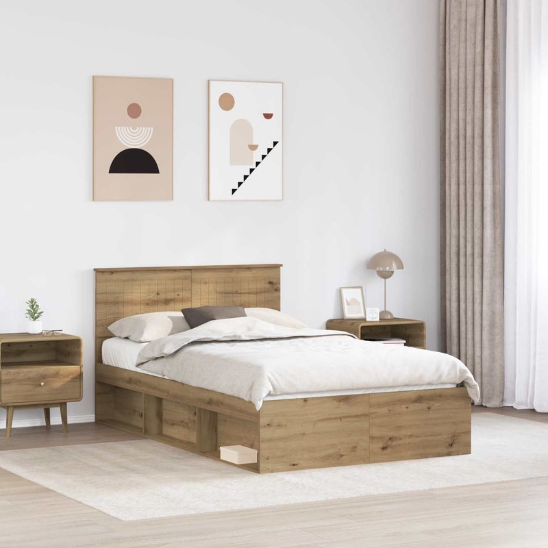 Casa si Gradina - Mobilier - Paturi si accesorii - Paturi - Cadru de pat Stejar artizanal 120 x 190 cm Lemn de pin masiv - Infinity.ro