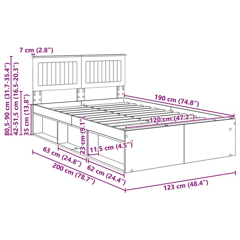 Casa si Gradina - Mobilier - Paturi si accesorii - Paturi - Cadru de pat Stejar artizanal 120 x 190 cm Lemn de pin masiv - Infinity.ro