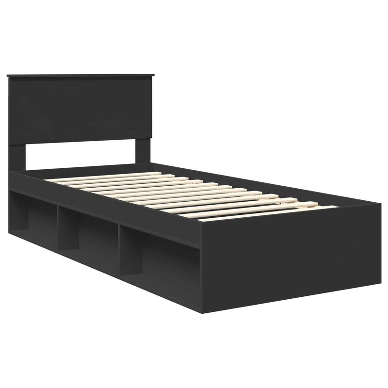 Casa si Gradina - Mobilier - Paturi si accesorii - Paturi - Cadru de pat cu headboard Negru 90 x 190 cm Lemn de pin masiv - Infinity.ro