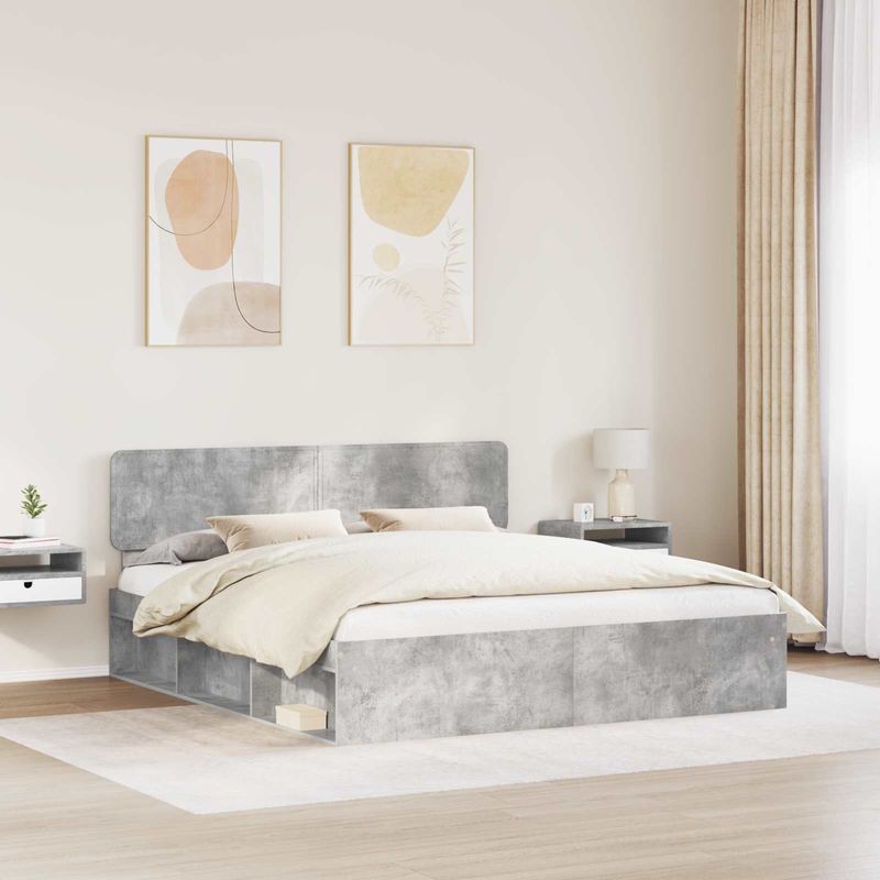 Casa si Gradina - Mobilier - Paturi si accesorii - Paturi - Cadru de pat cu headboard Beton 180 x 200 cm Lemn de pin masiv - Infinity.ro