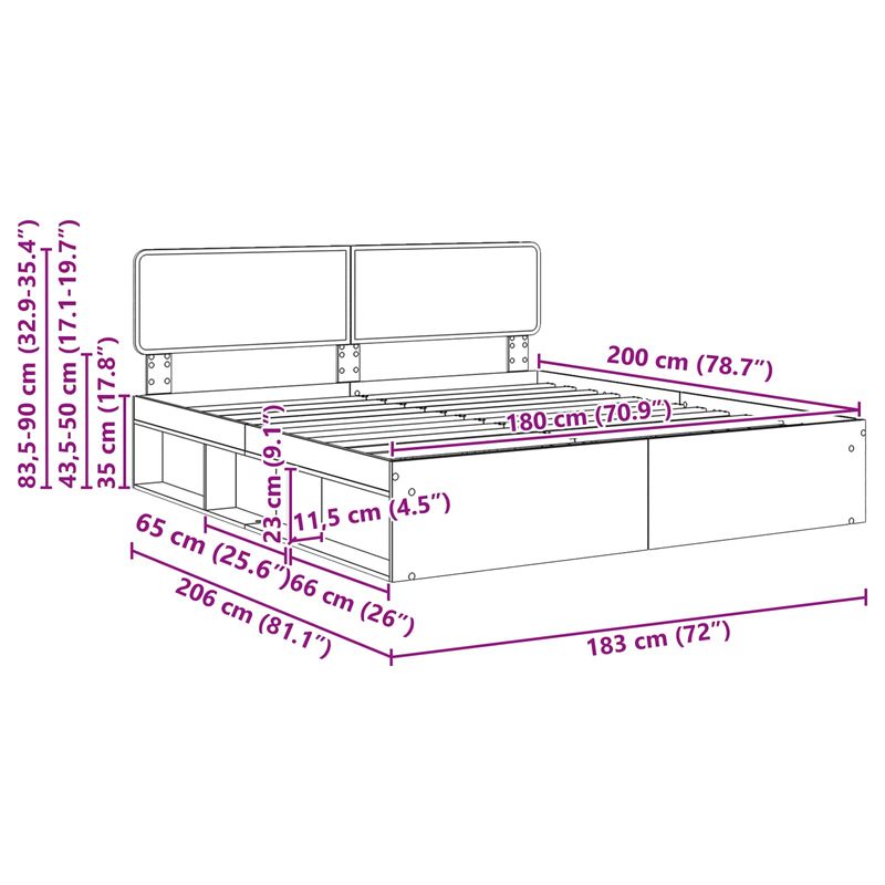 Casa si Gradina - Mobilier - Paturi si accesorii - Paturi - Cadru de pat cu headboard Beton 180 x 200 cm Lemn de pin masiv - Infinity.ro