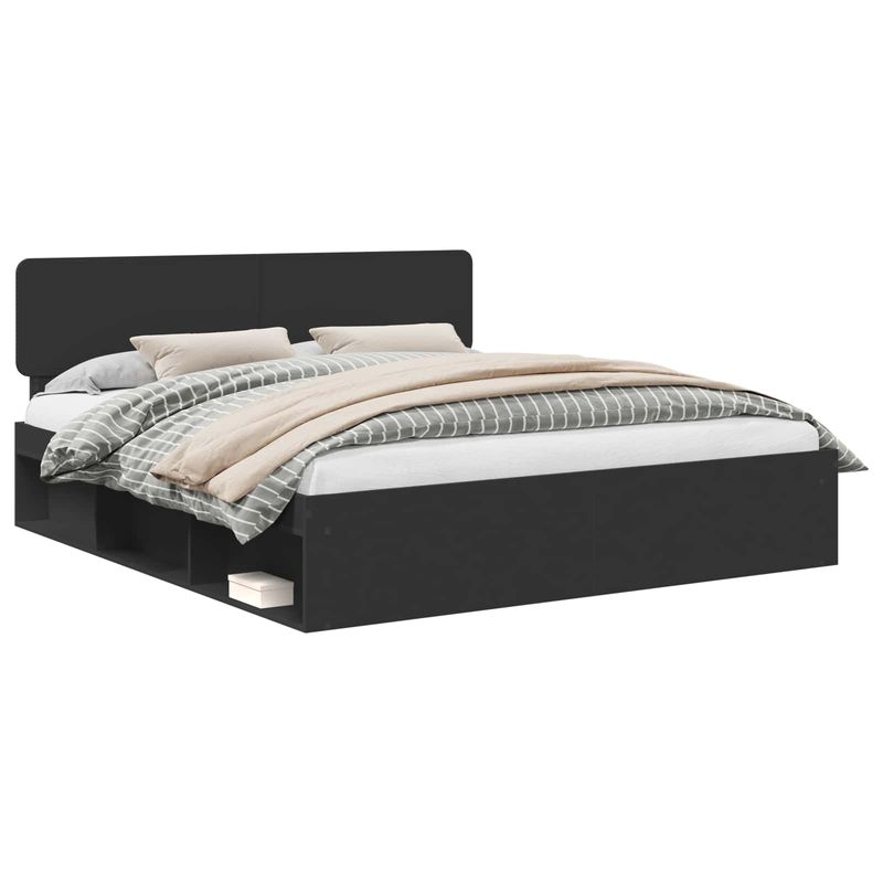 Casa si Gradina - Mobilier - Paturi si accesorii - Paturi - Cadru de pat cu headboard Negru 200 x 200 cm Lemn de pin masiv - Infinity.ro