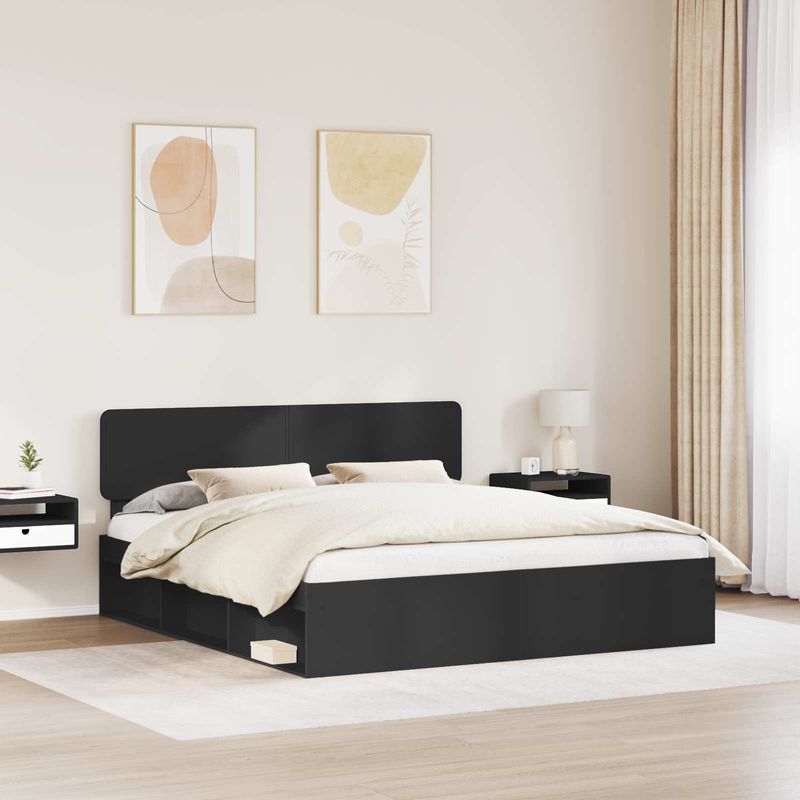 Casa si Gradina - Mobilier - Paturi si accesorii - Paturi - Cadru de pat cu headboard Negru 200 x 200 cm Lemn de pin masiv - Infinity.ro