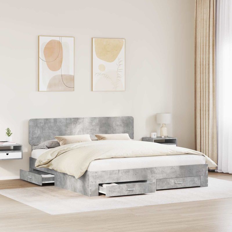 Casa si Gradina - Mobilier - Paturi si accesorii - Paturi - Cadru de pat cu sertar Gri din beton 180 x 200 cm Lemn compozit - Infinity.ro