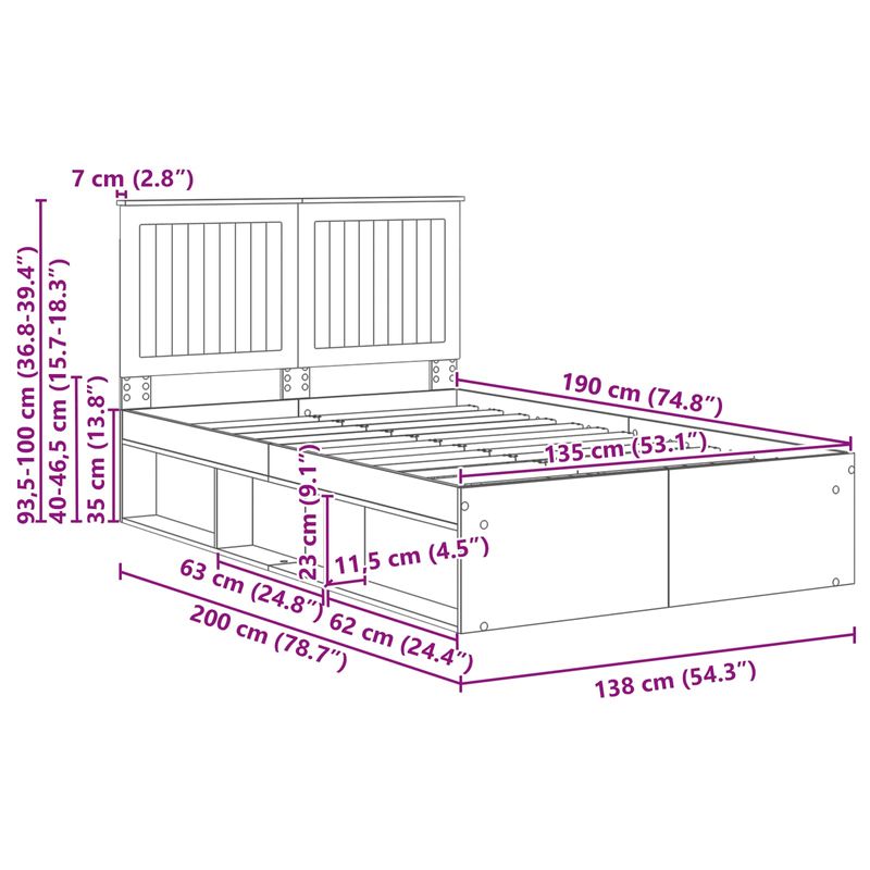 Casa si Gradina - Mobilier - Paturi si accesorii - Paturi - Cadru de pat Stejar artizanal 135 x 190 cm Lemn de pin masiv - Infinity.ro