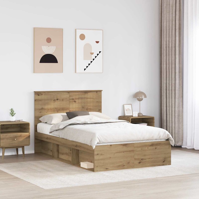 Casa si Gradina - Mobilier - Paturi si accesorii - Paturi - Cadru de pat Stejar artizanal 120 x 190 cm Lemn de pin masiv - Infinity.ro