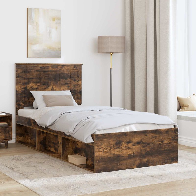 Casa si Gradina - Mobilier - Paturi si accesorii - Paturi - Cadru de pat Stejar fumuriu 90 x 190 cm Lemn de pin masiv - Infinity.ro