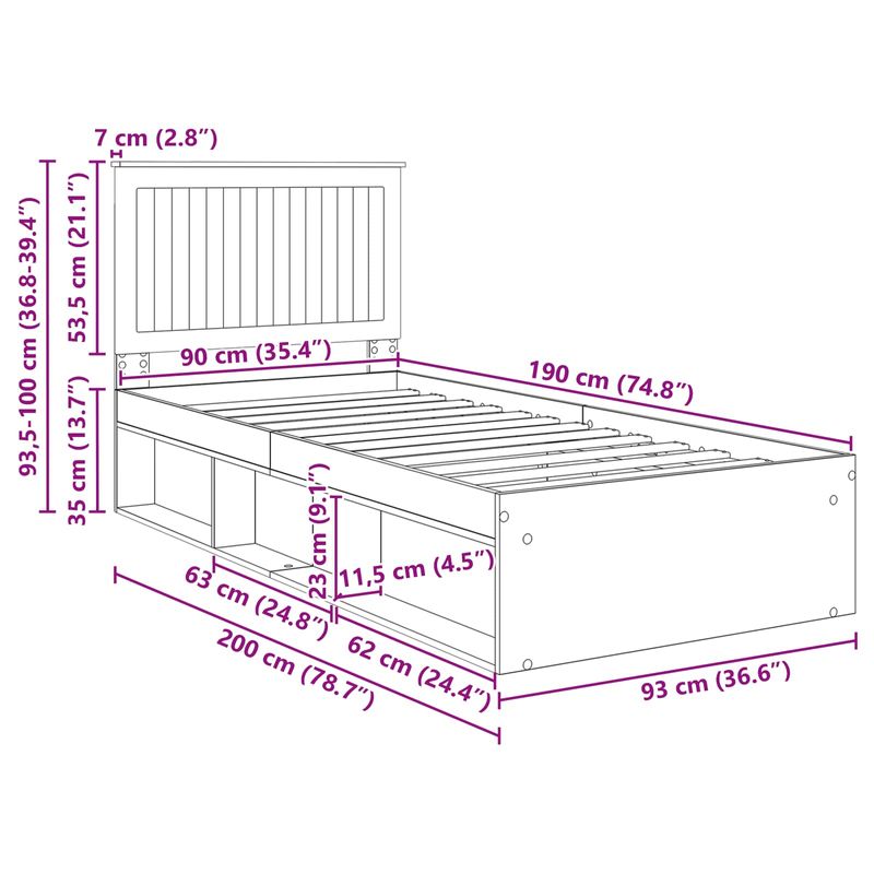 Casa si Gradina - Mobilier - Paturi si accesorii - Paturi - Cadru de pat Stejar fumuriu 90 x 190 cm Lemn de pin masiv - Infinity.ro