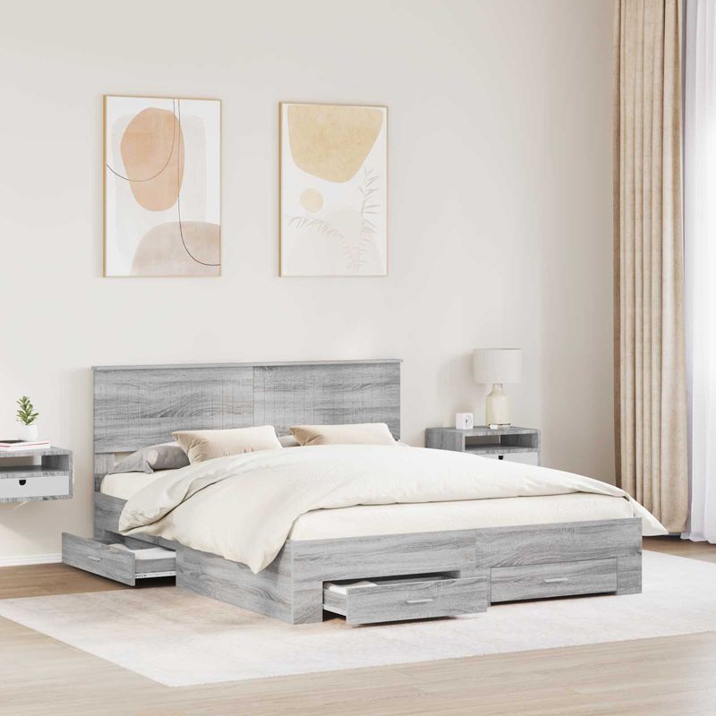 Casa si Gradina - Mobilier - Paturi si accesorii - Paturi - Cadru de pat cu headboard Gri Sonoma 160 x 200 cm Lemn compozit - Infinity.ro