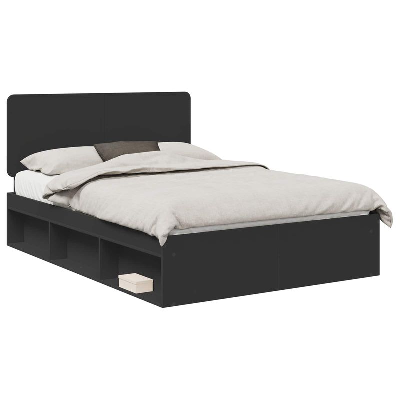 Casa si Gradina - Mobilier - Paturi si accesorii - Paturi - Cadru de pat cu headboard Negru 150 x 200 cm Lemn de pin masiv - Infinity.ro