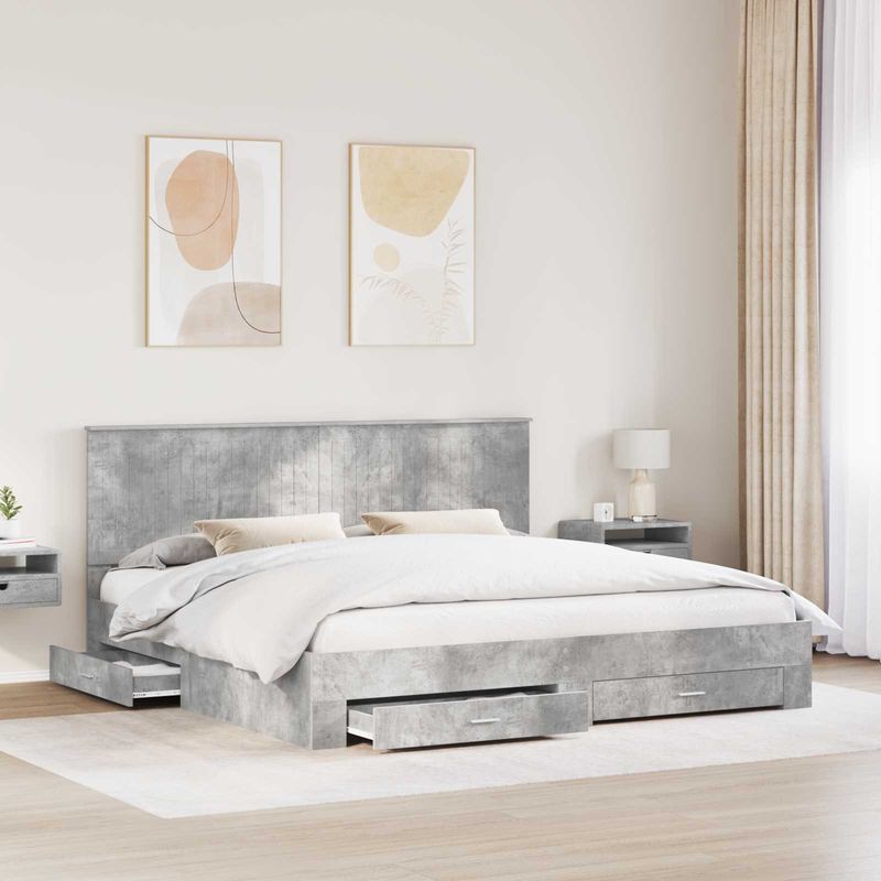 Casa si Gradina - Mobilier - Paturi si accesorii - Paturi - Cadru de pat cu sertar Gri din beton 200 x 200 cm Lemn compozit - Infinity.ro