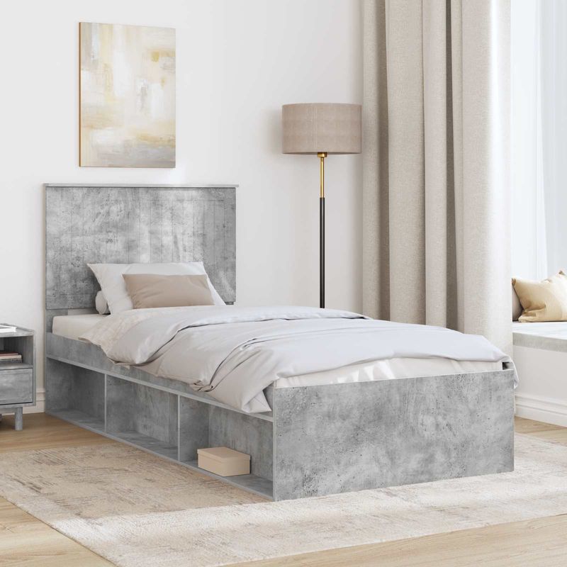 Casa si Gradina - Mobilier - Paturi si accesorii - Paturi - Cadru de pat Gri Concret 90 x 190 cm Lemn de pin masiv - Infinity.ro