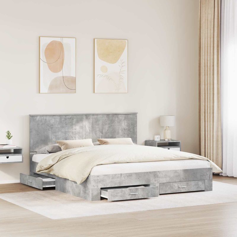 Casa si Gradina - Mobilier - Paturi si accesorii - Paturi - Cadru de pat cu sertar Gri din beton 180 x 200 cm Lemn compozit - Infinity.ro