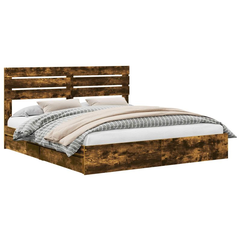Casa si Gradina - Mobilier - Paturi si accesorii - Paturi - Pat cu storage Stejar fumuriu 180 x 200 cm Lemn compozit - Infinity.ro