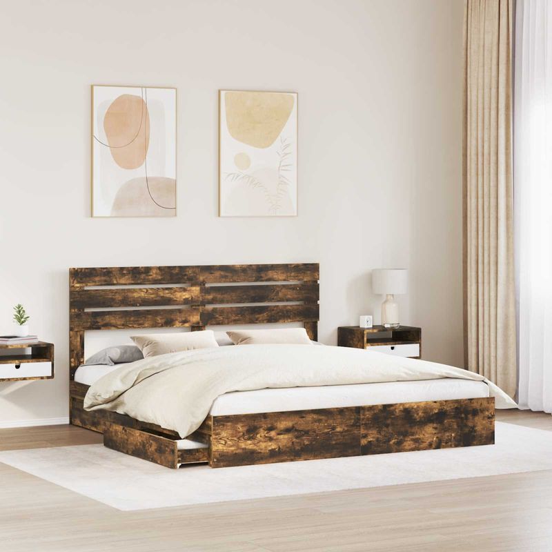 Casa si Gradina - Mobilier - Paturi si accesorii - Paturi - Pat cu storage Stejar fumuriu 180 x 200 cm Lemn compozit - Infinity.ro