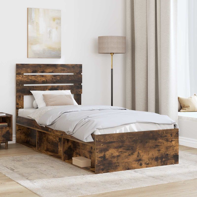Casa si Gradina - Mobilier - Paturi si accesorii - Paturi - Cadru de pat Stejar fumuriu 75 x 190 cm Lemn de pin masiv - Infinity.ro