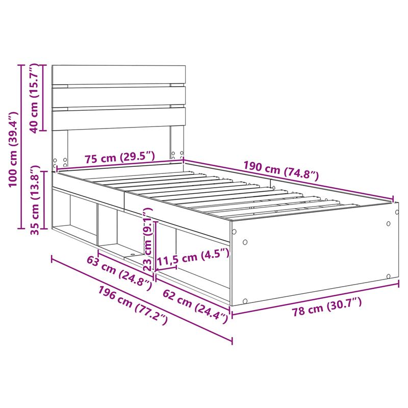 Casa si Gradina - Mobilier - Paturi si accesorii - Paturi - Cadru de pat Stejar fumuriu 75 x 190 cm Lemn de pin masiv - Infinity.ro