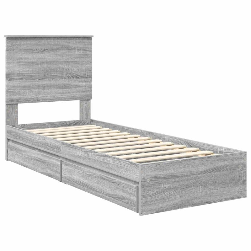 Casa si Gradina - Mobilier - Paturi si accesorii - Paturi - Pat cu storage cu sertar Gri Sonoma 75 x 190 cm Lemn compozit - Infinity.ro