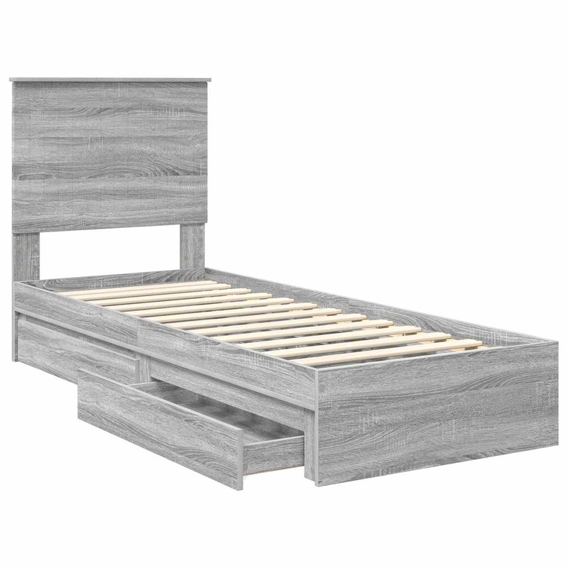 Casa si Gradina - Mobilier - Paturi si accesorii - Paturi - Pat cu storage cu sertar Gri Sonoma 75 x 190 cm Lemn compozit - Infinity.ro