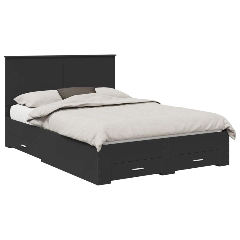 Casa si Gradina - Mobilier - Paturi si accesorii - Paturi - Cadru de pat cu headboard Negru 135 x 190 cm Lemn compozit - Infinity.ro