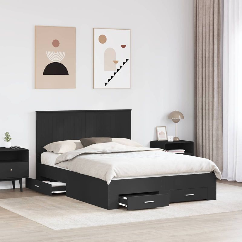 Casa si Gradina - Mobilier - Paturi si accesorii - Paturi - Cadru de pat cu headboard Negru 135 x 190 cm Lemn compozit - Infinity.ro