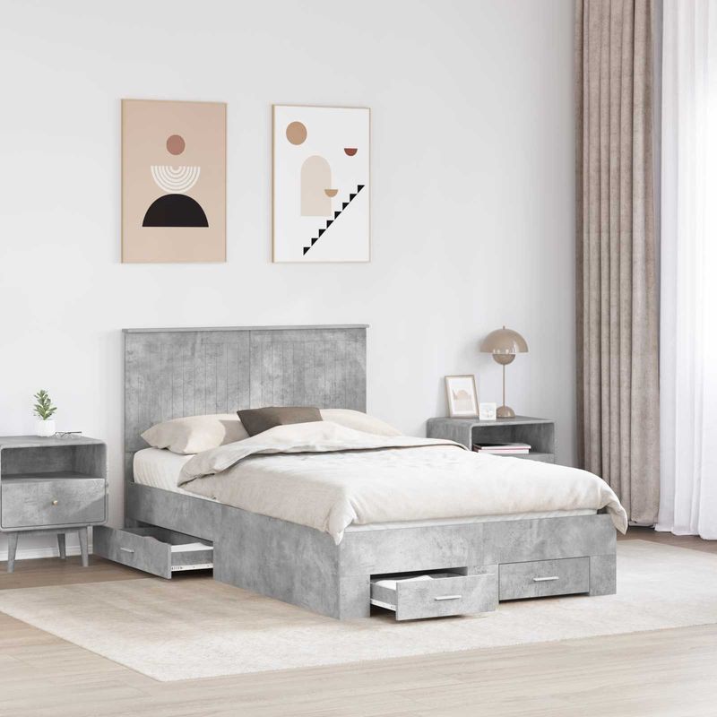 Casa si Gradina - Mobilier - Paturi si accesorii - Paturi - Cadru de pat cu sertar Gri din beton 120 x 200 cm Lemn compozit - Infinity.ro