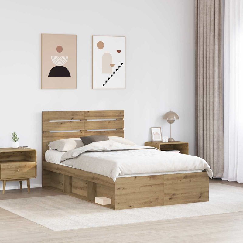 Casa si Gradina - Mobilier - Paturi si accesorii - Paturi - Cadru de pat Stejar artizanal 135 x 190 cm Lemn de pin masiv - Infinity.ro