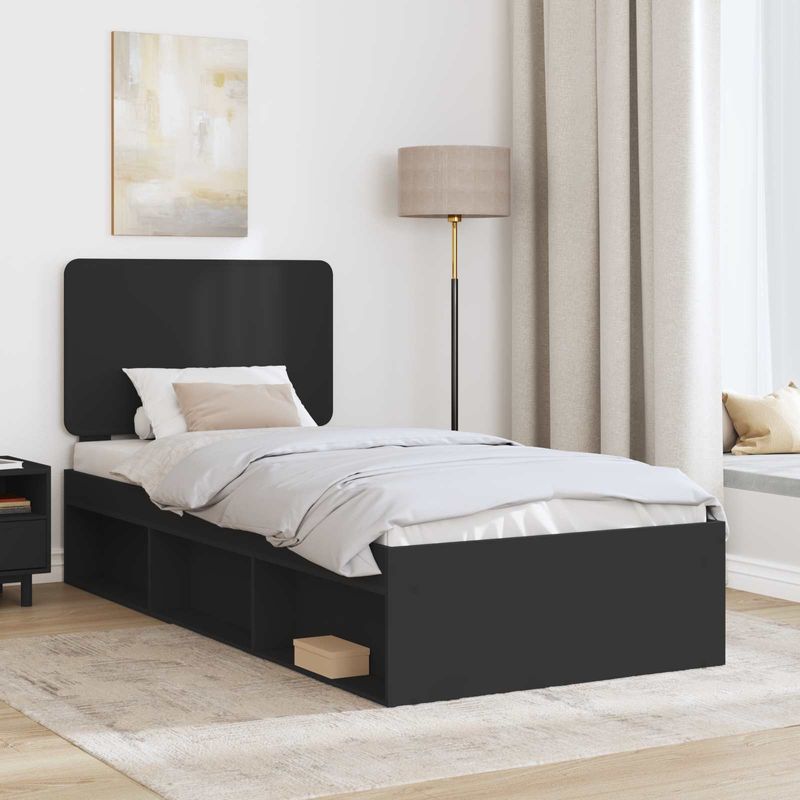 Casa si Gradina - Mobilier - Paturi si accesorii - Paturi - Cadru de pat cu headboard Negru 75 x 190 cm Lemn de pin masiv - Infinity.ro