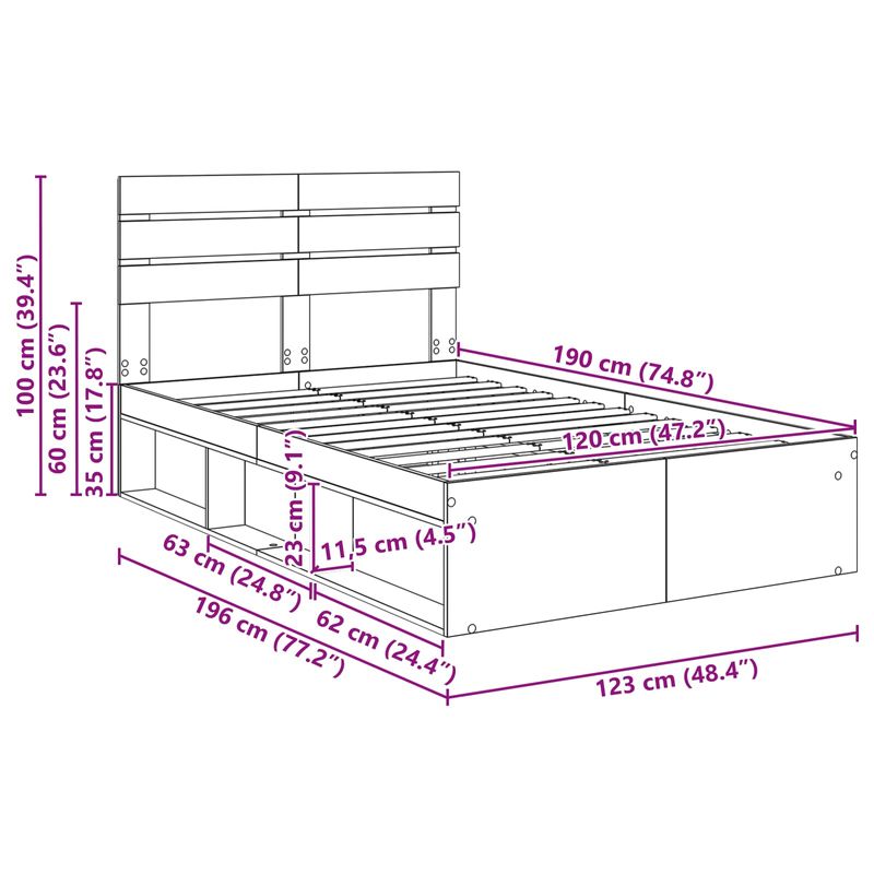 Casa si Gradina - Mobilier - Paturi si accesorii - Paturi - Cadru de pat Stejar fumuriu 120 x 190 cm Lemn de pin masiv - Infinity.ro