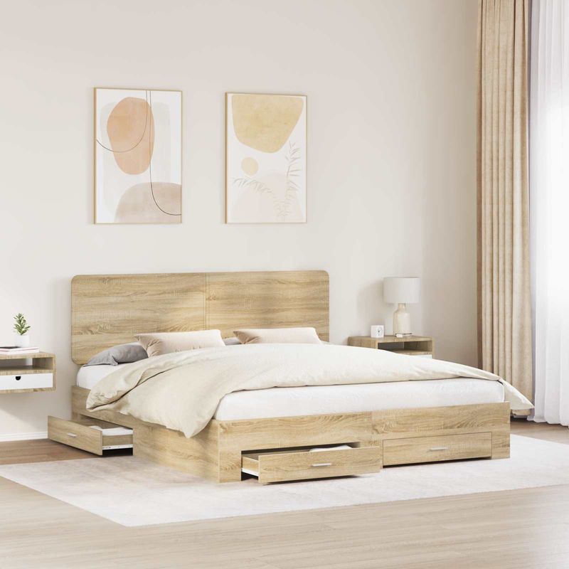 Casa si Gradina - Mobilier - Paturi si accesorii - Paturi - Cadru de pat cu sertar Stejar Sonoma 180 x 200 cm Lemn compozit - Infinity.ro
