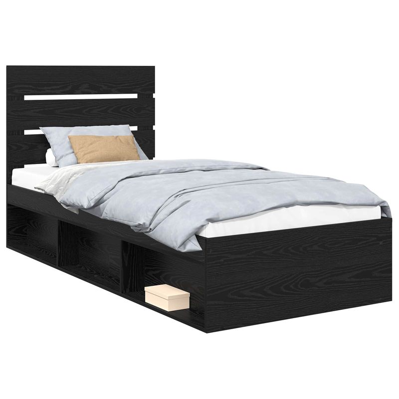 Casa si Gradina - Mobilier - Paturi si accesorii - Paturi - Cadru de pat cu headboard Negru 90 x 190 cm Lemn de pin masiv - Infinity.ro