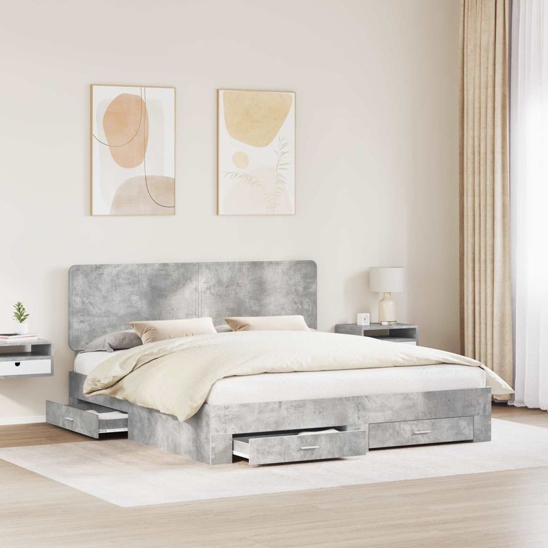 Casa si Gradina - Mobilier - Paturi si accesorii - Paturi - Cadru de pat cu sertar Gri din beton 180 x 200 cm Lemn compozit - Infinity.ro