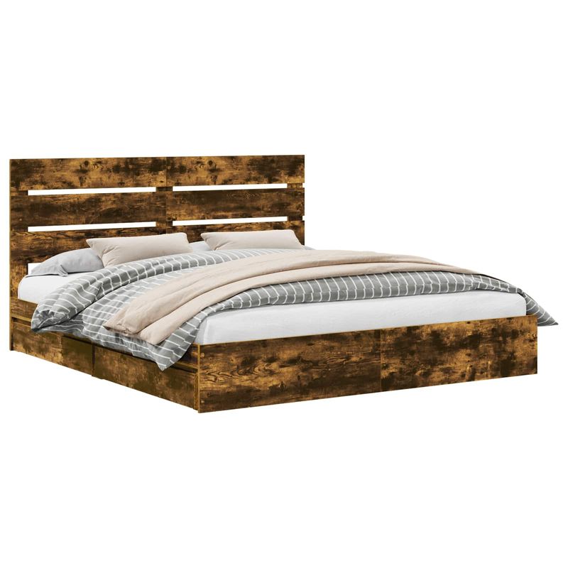 Casa si Gradina - Mobilier - Paturi si accesorii - Paturi - Pat cu storage Stejar fumuriu 180 x 200 cm Lemn compozit - Infinity.ro