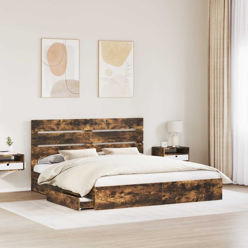 Casa si Gradina - Mobilier - Paturi si accesorii - Paturi - Pat cu storage Stejar fumuriu 180 x 200 cm Lemn compozit - Infinity.ro