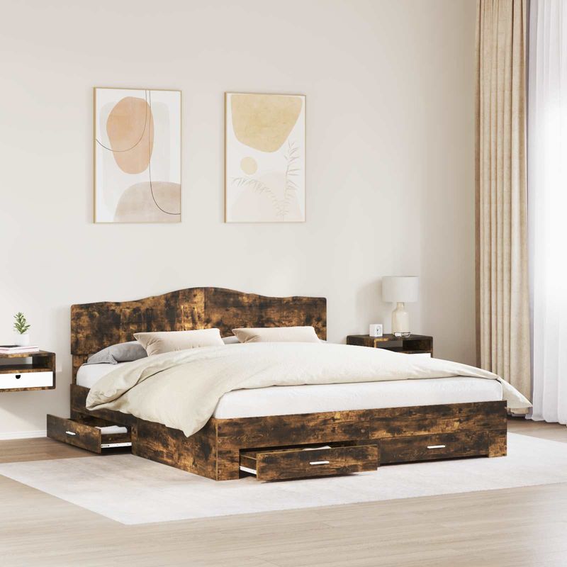 Casa si Gradina - Mobilier - Paturi si accesorii - Paturi - Cadru de pat Stejar fumuriu 200 x 200 cm Lemn compozit - Infinity.ro