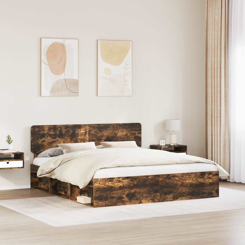 Casa si Gradina - Mobilier - Paturi si accesorii - Paturi - Cadru de pat Stejar fumuriu 180 x 200 cm Lemn de pin masiv - Infinity.ro