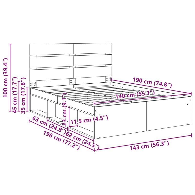 Casa si Gradina - Mobilier - Paturi si accesorii - Paturi - Cadru de pat Stejar fumuriu 140 x 190 cm Lemn de pin masiv - Infinity.ro