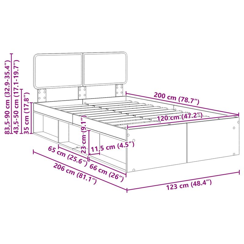 Casa si Gradina - Mobilier - Paturi si accesorii - Paturi - Cadru de pat Gri Sonoma 120 x 200 cm Lemn de pin masiv - Infinity.ro