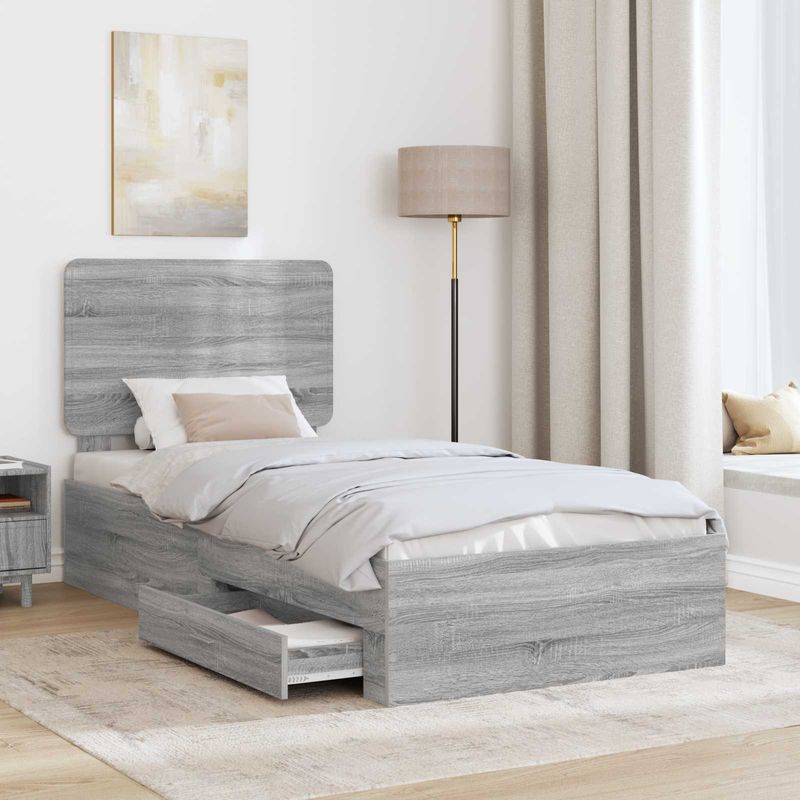 Casa si Gradina - Mobilier - Paturi si accesorii - Paturi - Cadru de pat cu headboard Gri Sonoma 90 x 190 cm Lemn compozit - Infinity.ro