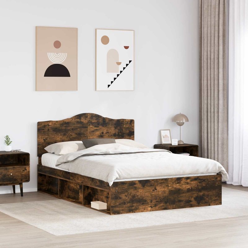 Casa si Gradina - Mobilier - Paturi si accesorii - Paturi - Cadru de pat Stejar fumuriu 150 x 200 cm Lemn de pin masiv - Infinity.ro
