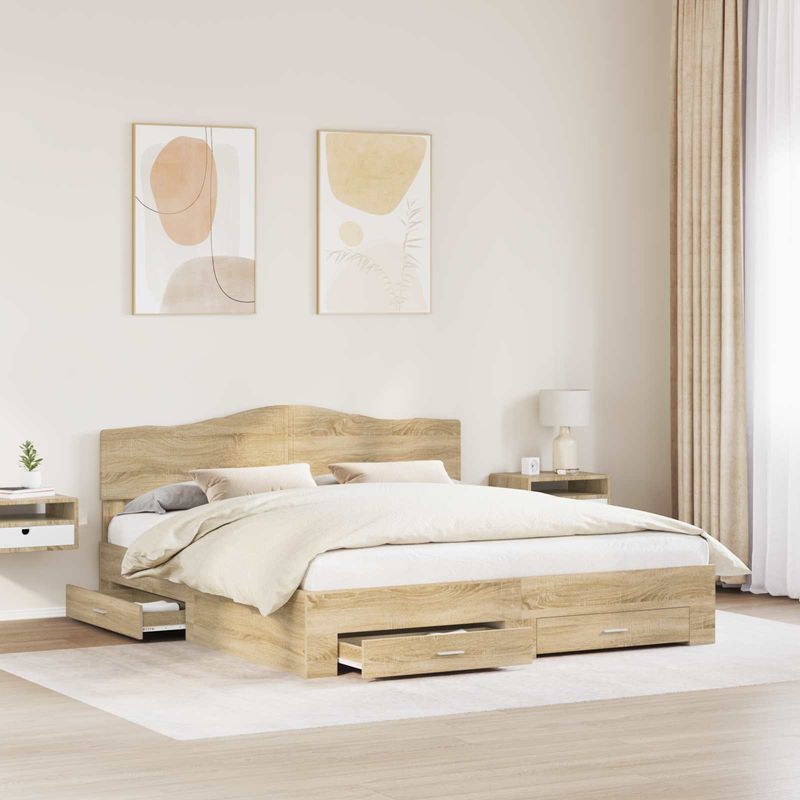 Casa si Gradina - Mobilier - Paturi si accesorii - Paturi - Cadru de pat cu sertar Stejar Sonoma 180 x 200 cm Lemn compozit - Infinity.ro