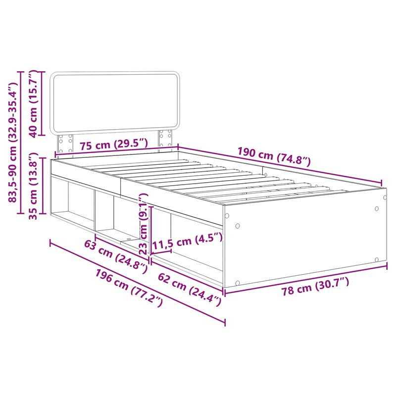 Casa si Gradina - Mobilier - Paturi si accesorii - Paturi - Cadru de pat Stejar Sonoma 75 x 190 cm Lemn de pin masiv - Infinity.ro