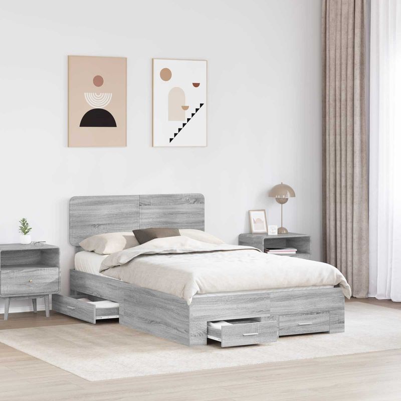 Casa si Gradina - Mobilier - Paturi si accesorii - Paturi - Cadru de pat cu headboard Gri Sonoma 120 x 200 cm Lemn compozit - Infinity.ro